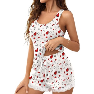 image:imageEkouaer Womens Pajama Sets Sleeveless Tank Top and Shorts Pj Set Lace Hem Sleepwear SXXXLBeige Heart