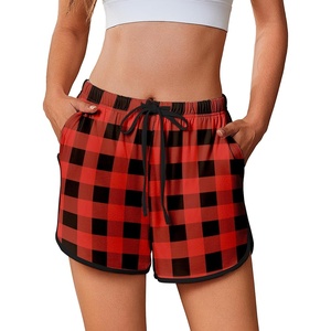 image:imageEkouaer Womens Pajama Shorts Elastic Waist Sleep Shorts Stylish Lounge Shorts Casual Comfy Sweat ShortsBlack Red Plaid