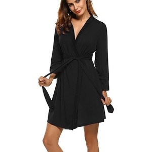 image:imageEkouaer Womens Robe Lightweight Cotton Robes Short Knit Bathrobe Soft Ladies Sleepwear with Pockets01 Black