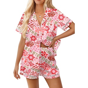 image:imageEkouaer Womens Silk Pajama Sets Button Up Satin Pjs Short Sleeve 2 Piece Pj Sets Cute Lounge Sets with Chest PocketPink Alphabet