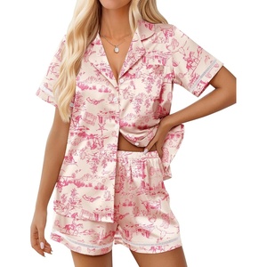 image:imageEkouaer Womens Silk Pajama Sets Button Up Satin Pjs Short Sleeve 2 Piece Pj Sets Cute Lounge Sets with Chest PocketWestern Pink
