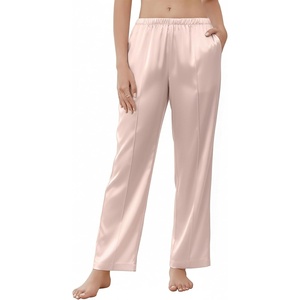 image:imageEkouaer Womens Silk Satin Pajama Pants Wide Leg Lounge Pants for Women Elastic Waist Pj Bottoms with Side PocketsChampagne