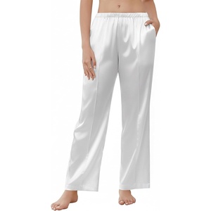 image:imageEkouaer Womens Silk Satin Pajama Pants Wide Leg Lounge Pants for Women Elastic Waist Pj Bottoms with Side PocketsWhite