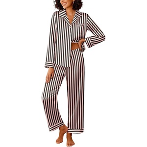 image:imageEkouaer Womens Silk Satin Pajama Sets 2 Piece Sleepwear Pjs Set Long Sleeve Button Down Top and Pants Stripe Loungewear SXXLBlack Pink Stripe