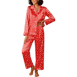 image:imageEkouaer Womens Silk Satin Pajama Sets 2 Piece Sleepwear Pjs Set Long Sleeve Button Down Top and Pants Stripe Loungewear SXXLChristmas Teddy