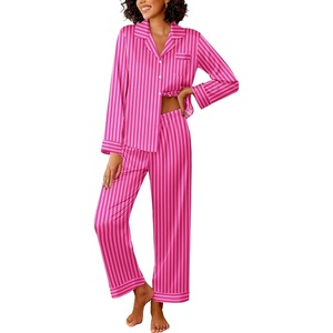 image:imageEkouaer Womens Silk Satin Pajama Sets 2 Piece Sleepwear Pjs Set Long Sleeve Button Down Top and Pants Stripe Loungewear SXXLRed Stripe
