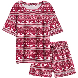 image:imageEkouaer Womens Waffle Knit Two Piece Lounge Set Soft Matching Outfits for Daily Wear Casual Shorts Set with PocketRed Elk