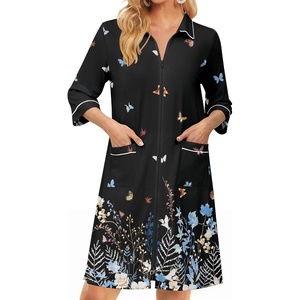 image:imageEkouaer Zipper Robes for Women 34 Sleeve Housecoats Knee Length Bathrobe Lightweight Nightgown with Pockets S3XLButterfly Flowers1