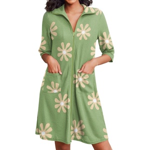 image:imageEkouaer Zipper Robes for Women Waffle Knit Bathrobes Short Lightweight Knee Length Loungewear with Pockets SXXLFloral Purple