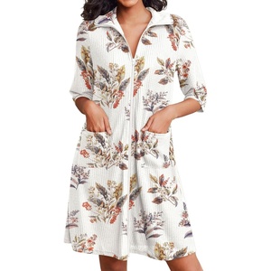 image:imageEkouaer Zipper Robes for Women Waffle Knit Bathrobes Short Lightweight Knee Length Loungewear with Pockets SXXLFloral White