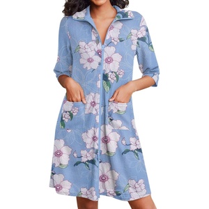image:imageEkouaer Zipper Robes for Women Waffle Knit Bathrobes Short Lightweight Knee Length Loungewear with Pockets SXXLFloral White Pink