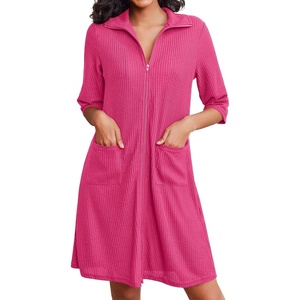 image:imageEkouaer Zipper Robes for Women Waffle Knit Bathrobes Short Lightweight Knee Length Loungewear with Pockets SXXLHot Pink