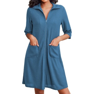 image:imageEkouaer Zipper Robes for Women Waffle Knit Bathrobes Short Lightweight Knee Length Loungewear with Pockets SXXLSnorkel Blue
