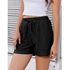 image:imageEKOUAER Womens Pajama Shorts Textured Casual Lounge Short Elastic Waist Pj Shorts Sweatsuits with Pockets 2026Black