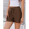 image:imageEKOUAER Womens Pajama Shorts Textured Casual Lounge Short Elastic Waist Pj Shorts Sweatsuits with Pockets 2026Brown