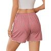 image:imageEkouaer 2 Pack Womens Pajama Shorts 2026 Summer Casual Lounge Sleep Short Ruffle Soft Comfy Pj Bottoms with PocketsRed White Plaid