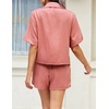 image:imageEkouaer 2 Piece Linen Lounge Sets for Women Button Down Loungewear Tops and Shorts Pajama Set with Pockets