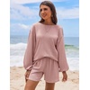 image:imageEkouaer 2 Piece Pjs Set for Women One Shoulder Top and Shorts with Pockets Soft Outfits Set Pink