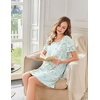image:imageEkouaer Bamboo Viscose Sleep Shirts for Women Soft Nightgowns Short Sleeve Ruffled Night Shirts with Chest Pocket S3XLDaisy Green