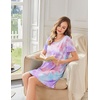 image:imageEkouaer Bamboo Viscose Sleep Shirts for Women Soft Nightgowns Short Sleeve Ruffled Night Shirts with Chest Pocket S3XLTie Dye Blue