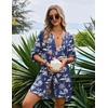 image:imageEkouaer Bathing Suit Cover Up for Women V Neck Button Down Swimsuit Coverup Beach Dress Shirt S3XLDark Blue Palm