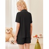 image:imageEkouaer Button Up Pajamas Set for Women Short Sleeve Ribbed Knit Sleepwear 2 Piece Pjs Shorts SetBlack