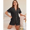image:imageEkouaer Button Up Pajamas Set for Women Short Sleeve Ribbed Knit Sleepwear 2 Piece Pjs Shorts SetBlack