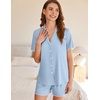 image:imageEkouaer Button Up Pajamas Set for Women Short Sleeve Ribbed Knit Sleepwear 2 Piece Pjs Shorts SetBlue