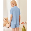 image:imageEkouaer Button Up Pajamas Set for Women Short Sleeve Ribbed Knit Sleepwear 2 Piece Pjs Shorts SetBlue