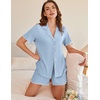 image:imageEkouaer Button Up Pajamas Set for Women Short Sleeve Ribbed Knit Sleepwear 2 Piece Pjs Shorts SetBlue