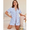 image:imageEkouaer Button Up Pajamas Set for Women Short Sleeve Ribbed Knit Sleepwear 2 Piece Pjs Shorts SetBluecherries