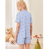 image:imageEkouaer Button Up Pajamas Set for Women Short Sleeve Ribbed Knit Sleepwear 2 Piece Pjs Shorts SetBluecherries