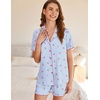 image:imageEkouaer Button Up Pajamas Set for Women Short Sleeve Ribbed Knit Sleepwear 2 Piece Pjs Shorts SetBluecherries