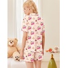 image:imageEkouaer Button Up Pajamas Set for Women Short Sleeve Ribbed Knit Sleepwear 2 Piece Pjs Shorts SetCherry Teddy