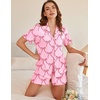 image:imageEkouaer Button Up Pajamas Set for Women Short Sleeve Ribbed Knit Sleepwear 2 Piece Pjs Shorts SetPinkbow Tie