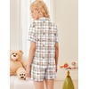 image:imageEkouaer Button Up Pajamas Set for Women Short Sleeve Ribbed Knit Sleepwear 2 Piece Pjs Shorts SetPlaid Teddy