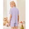 image:imageEkouaer Button Up Pajamas Set for Women Short Sleeve Ribbed Knit Sleepwear 2 Piece Pjs Shorts SetPurple Stripe