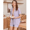 image:imageEkouaer Button Up Pajamas Set for Women Short Sleeve Ribbed Knit Sleepwear 2 Piece Pjs Shorts SetPurple Stripe