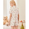 image:imageEkouaer Button Up Pajamas Set for Women Short Sleeve Ribbed Knit Sleepwear 2 Piece Pjs Shorts SetTeddy Tree