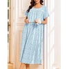 image:imageEkouaer Cotton Nightgowns for Women Long Night Gown Short Sleeve Sleepdress Victorian Sleepwear Nightdress with PocketsBlue Floral