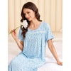 image:imageEkouaer Cotton Nightgowns for Women Long Night Gown Short Sleeve Sleepdress Victorian Sleepwear Nightdress with PocketsBlue Floral