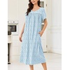 image:imageEkouaer Cotton Nightgowns for Women Long Night Gown Short Sleeve Sleepdress Victorian Sleepwear Nightdress with PocketsBlue Floral