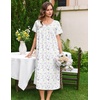 image:imageEkouaer Cotton Nightgowns for Women Long Night Gown Short Sleeve Sleepdress Victorian Sleepwear Nightdress with PocketsPurple Flowers