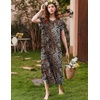 image:imageEkouaer Long Nightgown Womens Loungewear Short Sleeve Sleepwear Full Length Sleep Shirt with PocketsBrown Leopard Print
