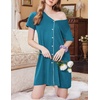 image:imageEkouaer Nightgowns for Women 3 Pack Sleep Shirts Button Down Pajama Dress Short Sleeve Nightshirt Sleepwear NightdressBlackGreyBlue Green