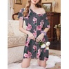 image:imageEkouaer Nightgowns for Women 3 Pack Sleep Shirts Button Down Pajama Dress Short Sleeve Nightshirt Sleepwear NightdressBlackGreyGrey Pink Floral