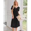 image:imageEkouaer Nightgowns for Women Bamboo Viscose Long Night Gown Short Sleeve Moo Moos V Neck Sleep Shirts Pleated House DressBlack