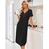 image:imageEkouaer Nightgowns for Women Bamboo Viscose Long Night Gown Short Sleeve Moo Moos V Neck Sleep Shirts Pleated House DressBlack
