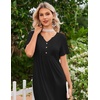 image:imageEkouaer Nightgowns for Women Bamboo Viscose Long Night Gown Short Sleeve Moo Moos V Neck Sleep Shirts Pleated House DressBlack