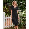 image:imageEkouaer Nightgowns for Women Bamboo Viscose Long Night Gown Short Sleeve Moo Moos V Neck Sleep Shirts Pleated House DressBlack